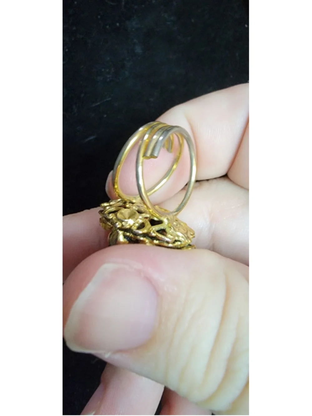 Vintage Gold Tone Filigree Purple Stone Statement Ring Adjustable Size